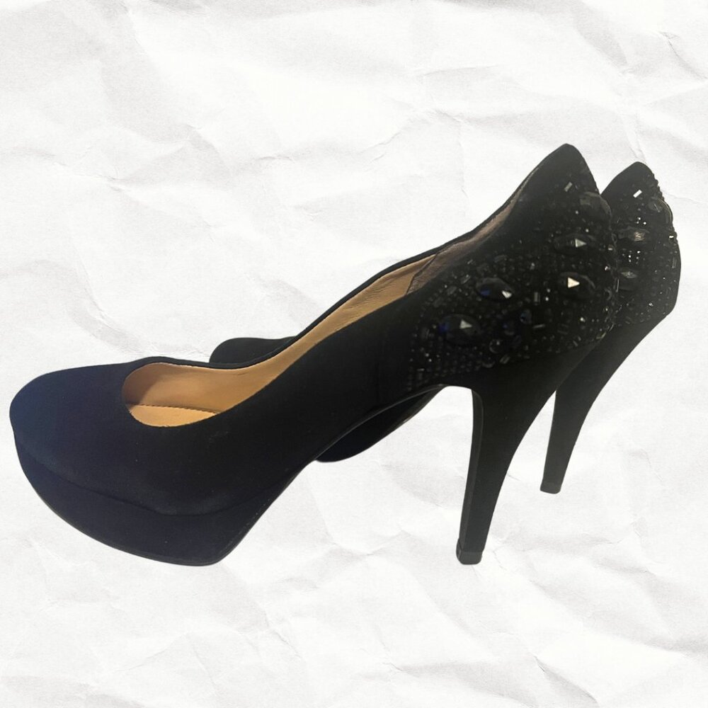 Gianni Bini Black Platform Heels with Black Rhinestones - Sz. 9.5